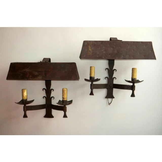 Mid-Century Brutalist Patinated Iron Wall Lights, 1960s, Set of 2 For Sale - Image 10 of 10