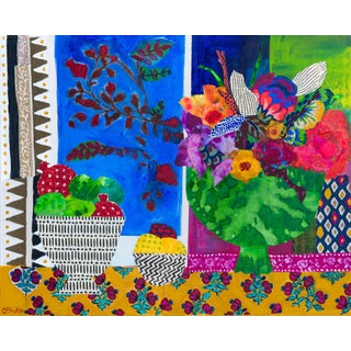 Carolyn Shultz | Original Abstract Floral Still Life | Postcards From Morocco Series | Window in Tangiers For Sale