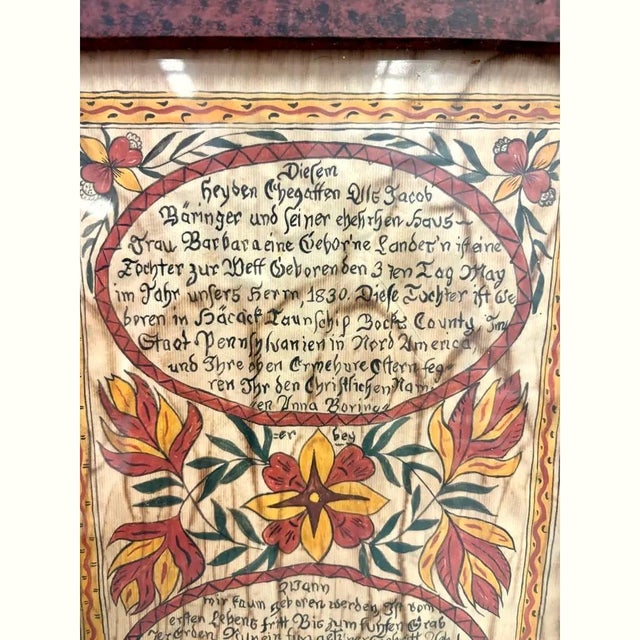 Original Pennsylvania German Fraktur-style watercolor and ink painting by American folk artist Joan Raab (1929–1999),...