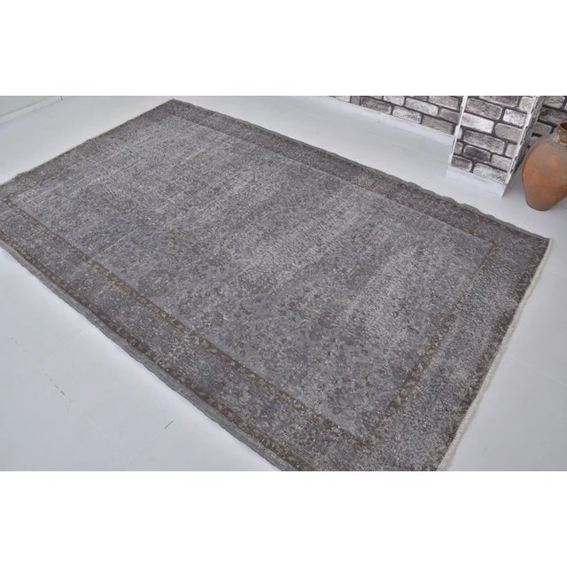 Vintage Distressed Turkish Oushak Rug in Slate Gray, Silver For Sale - Image 9 of 10
