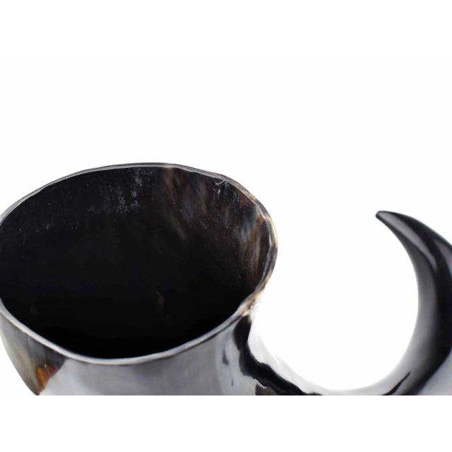 Black Natural Oversized Buffalo Horn Mounted on a Wooden Base Sculpture For Sale - Image 8 of 12