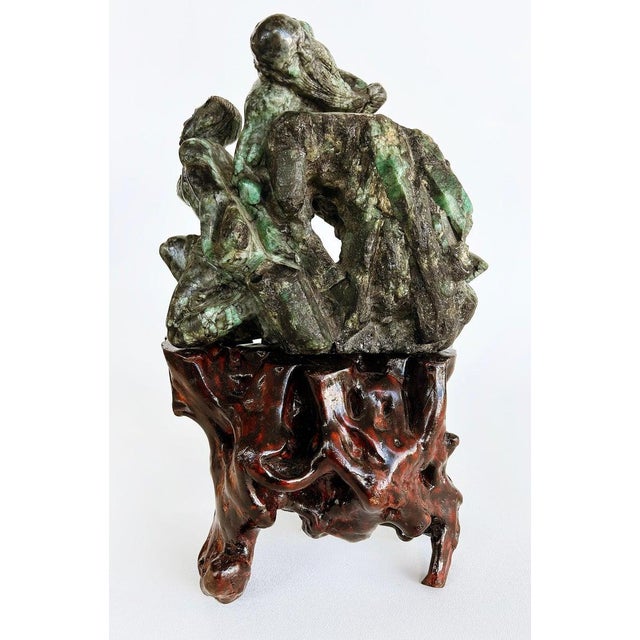 Asian Carved Figurative Precious Stone Sculpture on Root Stand For Sale - Image 9 of 10