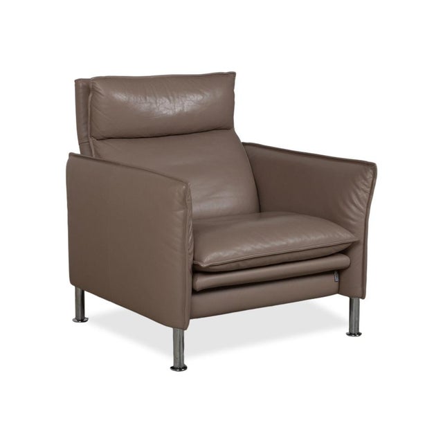 Brown Taupe Porto Leather Armchairs and Ottoman with Manual Function from Erpo, Set of 4 For Sale - Image 13 of 18