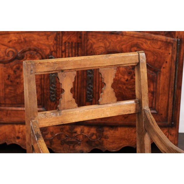 Wood English Country Pine Chair circa 1800 with Scrolled Arms and Lift-Top Seat For Sale - Image 7 of 12