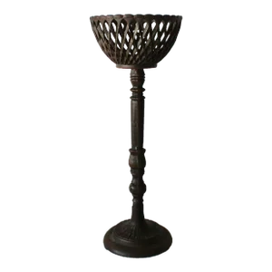 Vintage French Style Cast Iron Basket Pedestal Plant Stand
