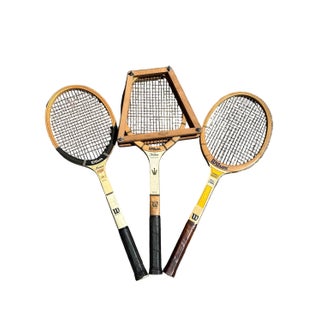 Collection of Vintage Wilson Tennis Rackets and Guard: Miss Chris, T-Flight, Advantage For Sale