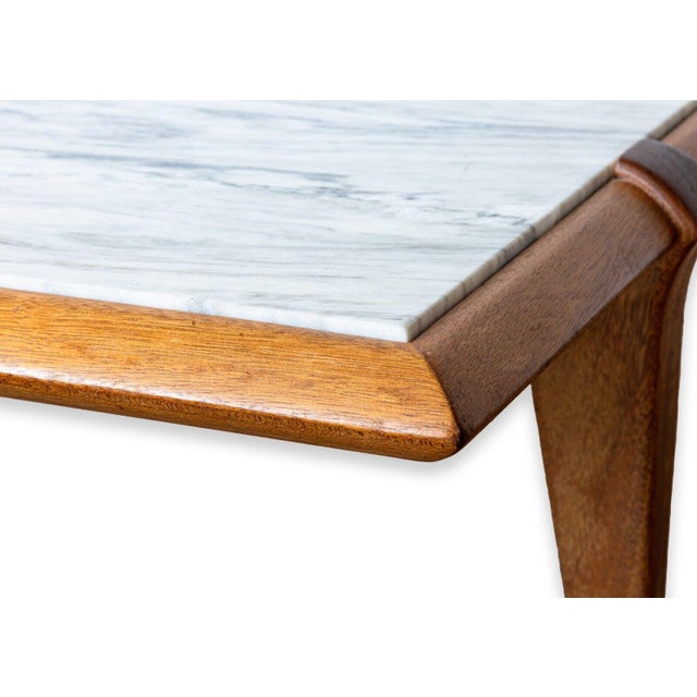 Modern Custom Made Mid Century Modern Marble and Oak Square Coffee Side End Table For Sale - Image 3 of 8