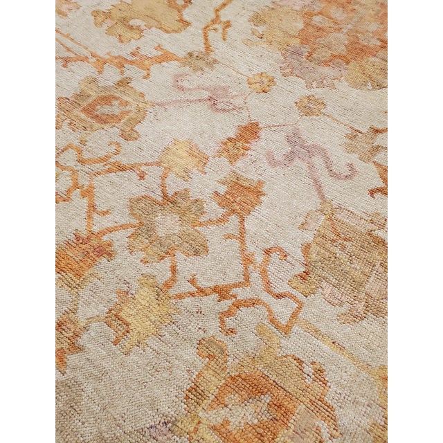 Textile Antique Turkish Oushak Carpet, Handmade Oriental Rug, Beige, Taupe, Shrimp Coral For Sale - Image 7 of 16