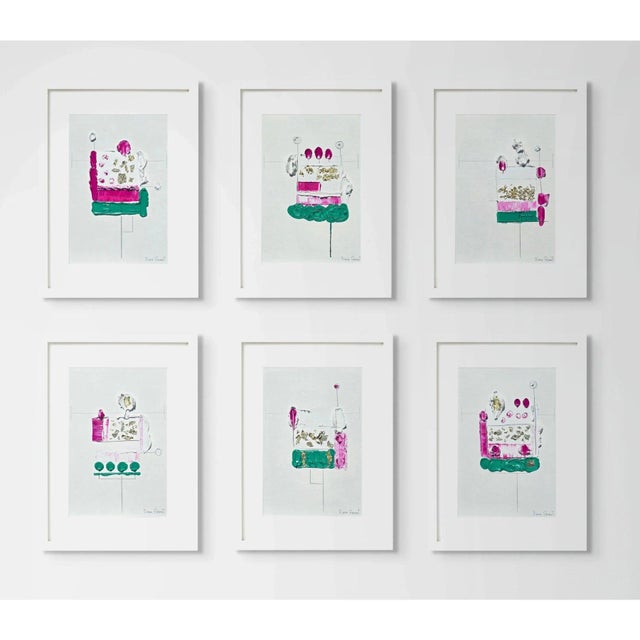 Pink Set of 6 - Contemporary Gold Leaf and Oil Luxury Bahaus Botanic Geometric Original Paintings - Unique Pieces - Organic Modern / Contemporary Herbarium For Sale - Image 8 of 8