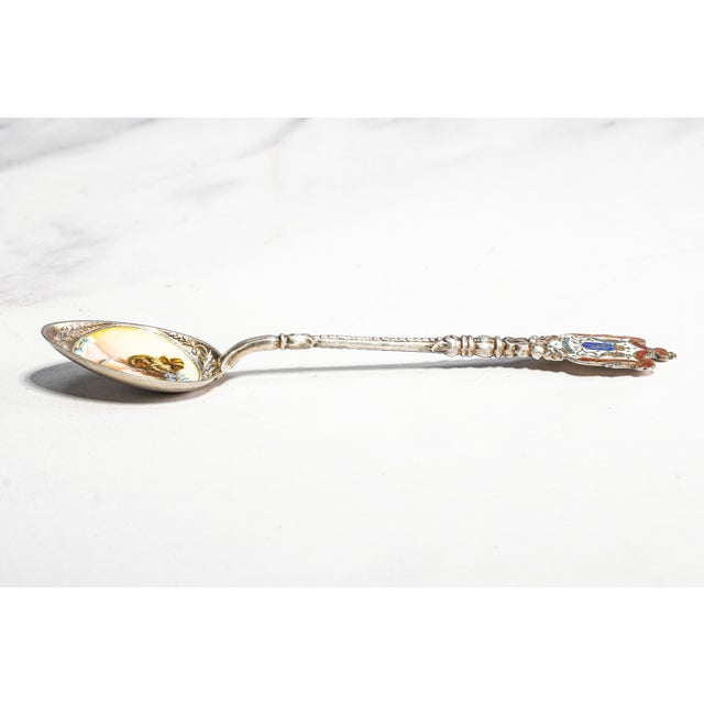 Rare Queen Wilhelmina of the Netherlands Antique Hand Painted Enamel 800 Silver Commemorative Spoon Royal History For Sale - Image 9 of 11