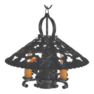 Mid 20th Century Spanish Revival Metal Hanging Candelabra Lamp For Sale
