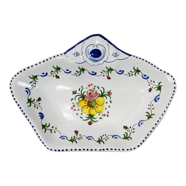 Vintage Spanish Ceramic Hand-Painted Floral Motif Dish For Sale
