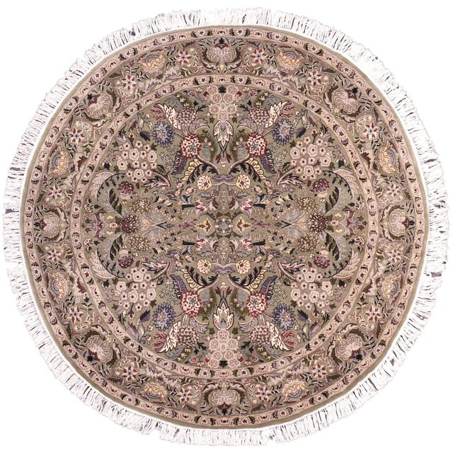 Shabby Chic Floral 1990's Pak-Persian Green/Gray Wool Round Rug- 6'3'' X 6'4'' For Sale - Image 9 of 9