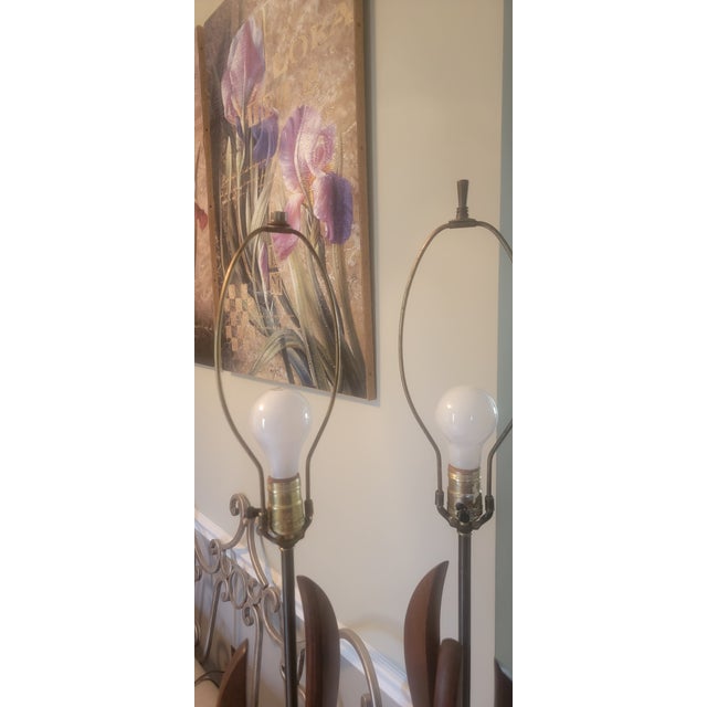 1960's Sculptural Mid-Century Wood Table Lamps With Carrara Marble Base - A Pair For Sale - Image 16 of 18