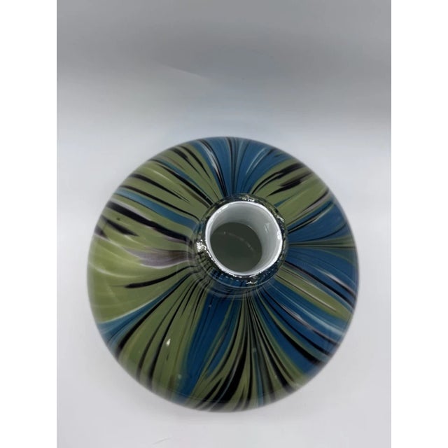 Traditional Vintage Murano Style Swirl Blue Green Black Hand Blown Vase For Sale - Image 3 of 6