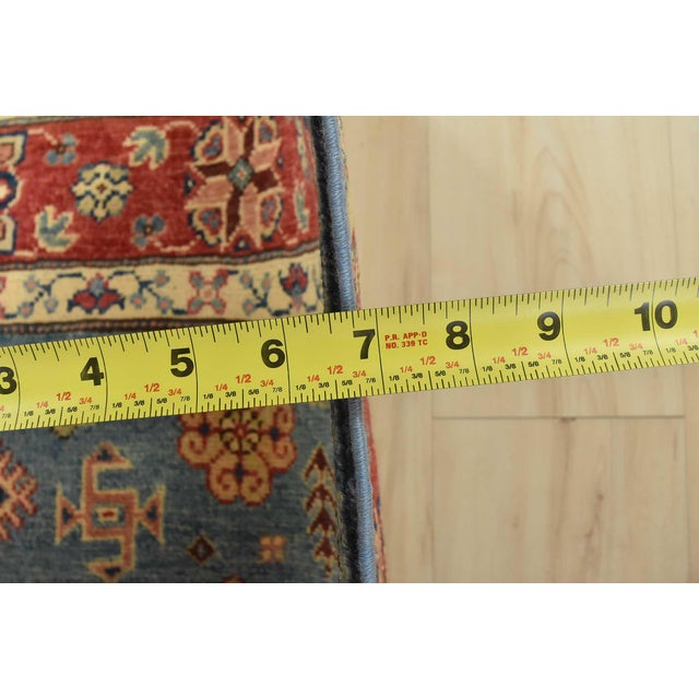 Kazak Rug 3’11” X 5’9” Blue Wool Tribal Hand-Knotted Oriental Carpet For Sale - Image 10 of 12