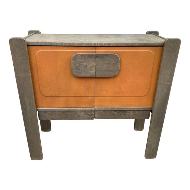 1970's Space Age Oak and Leather European Cabinet For Sale