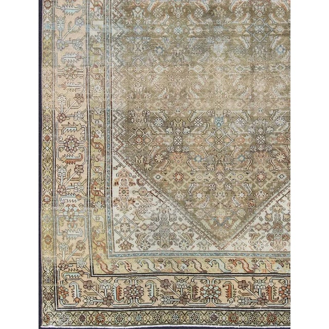 Antique Persian rug with faded green field and ivory cornices, Keivan Woven Arts / rug SUS-1908-275, country of origin /...