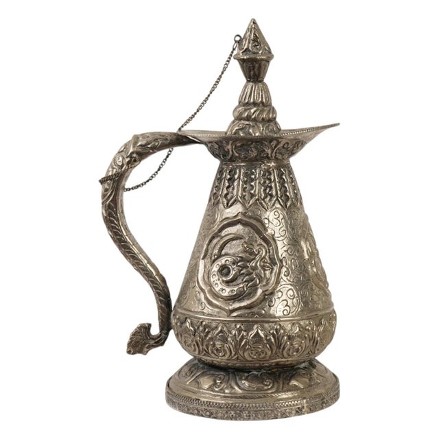Asian Antique Asian Indian Sino Tibetan Low Graded Silver Ritual Ewer For Sale - Image 3 of 7