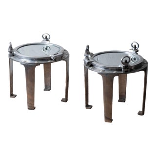 A Pair of Porthole Cover Side Tables For Sale
