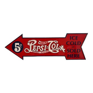1980s Reproduction Pepsi Cola Soda Arrow-Shaped Metal Sign For Sale