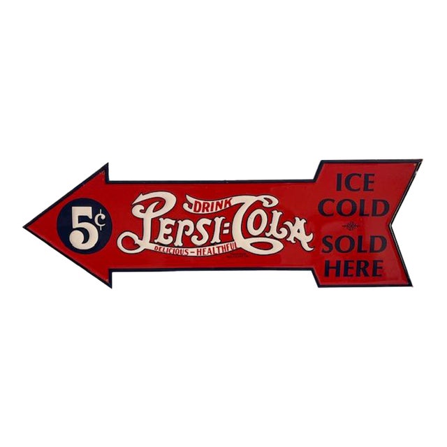 1980s Reproduction Pepsi Cola Soda Arrow-Shaped Metal Sign For Sale