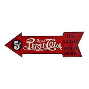 1980s Reproduction Pepsi Cola Soda Arrow-Shaped Metal Sign