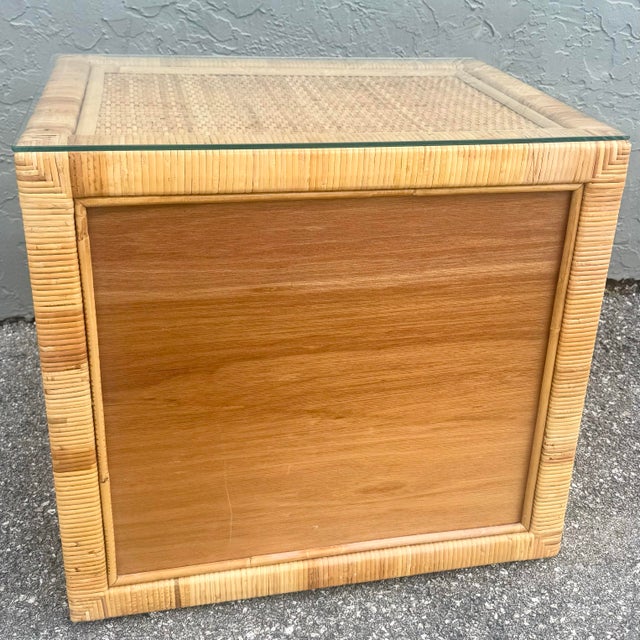 Wood Big Chic Wicker Wrapped Nightstand With Glass Top For Sale - Image 7 of 7