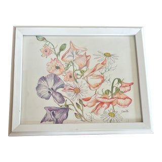 “Cottage Garden” Framed Signed Original Colored Pencil Botanical by Nancy Smith For Sale