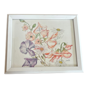 “Cottage Garden” Framed Signed Original Colored Pencil Botanical by Nancy Smith