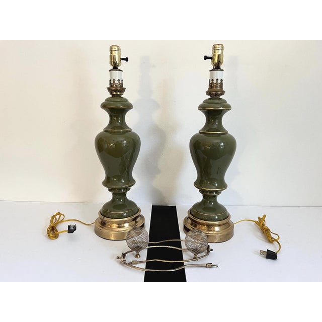 1960s Green Glass Column Lamps, Pair For Sale - Image 13 of 18