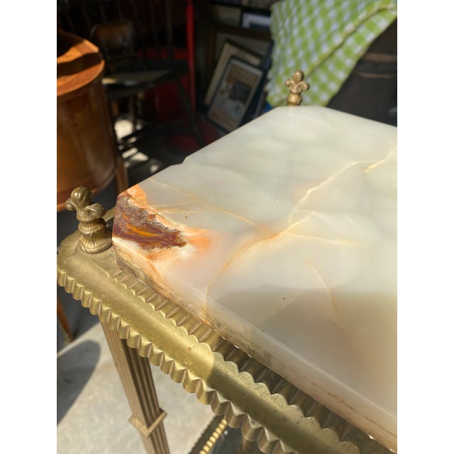 1970s 1970s Vintage Brass and Marble Footed Side Table For Sale - Image 5 of 9