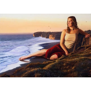 Citadel by Austin Howlett | Oil on Artefex panel Woman sitting by the ocean at sunset. For Sale