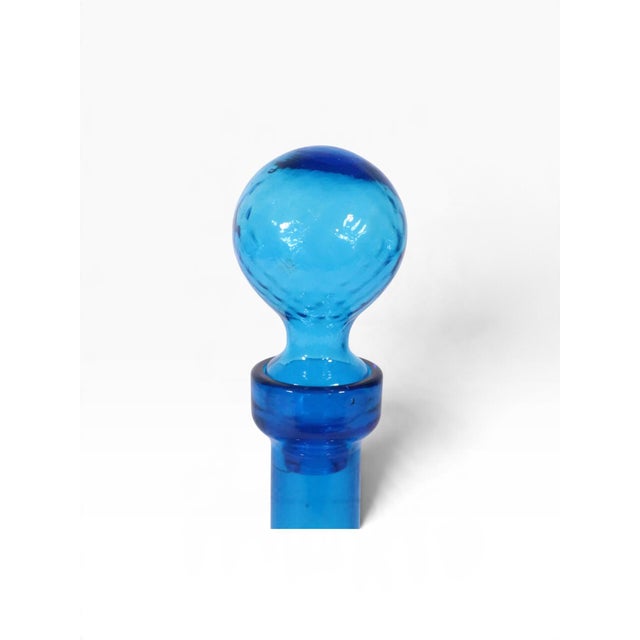 Blue Mid Century Empoli Art Glass Bottle Diamond Cut Optic C. 1960's For Sale - Image 8 of 8