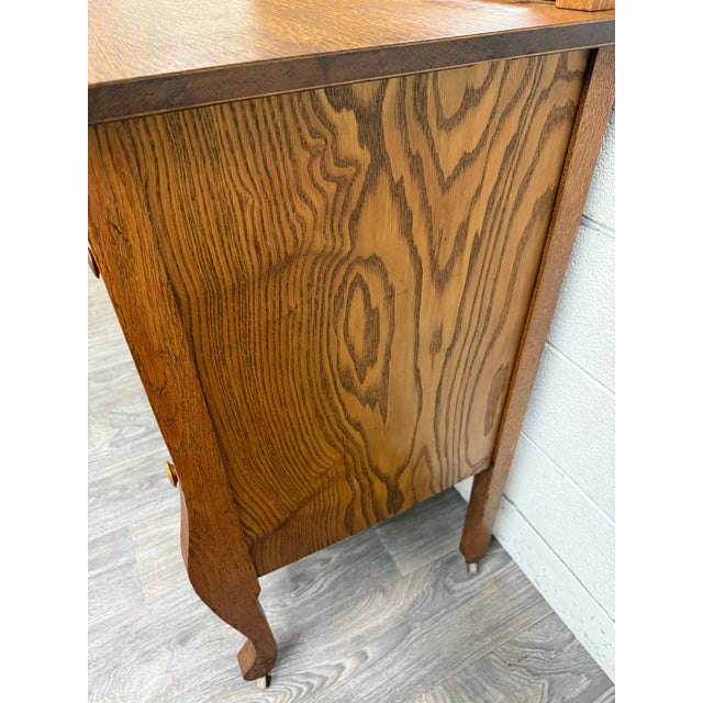 Brown Antique Arts & Crafts Quarter Sawn White Oak Buffet With Beveled Mirror For Sale - Image 8 of 17