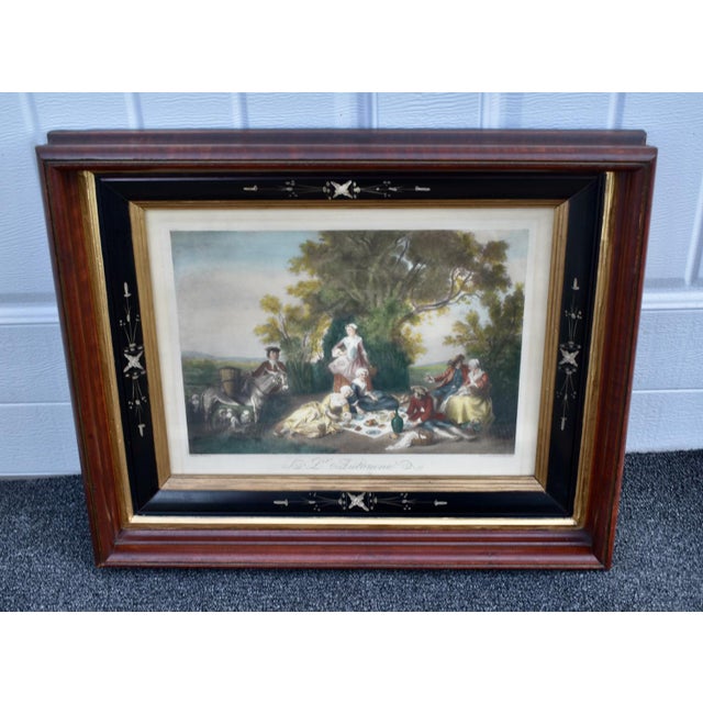 Antique Lithograph Walnut Ebonized Victorian Style Frame Rococo Style Print For Sale - Image 11 of 16
