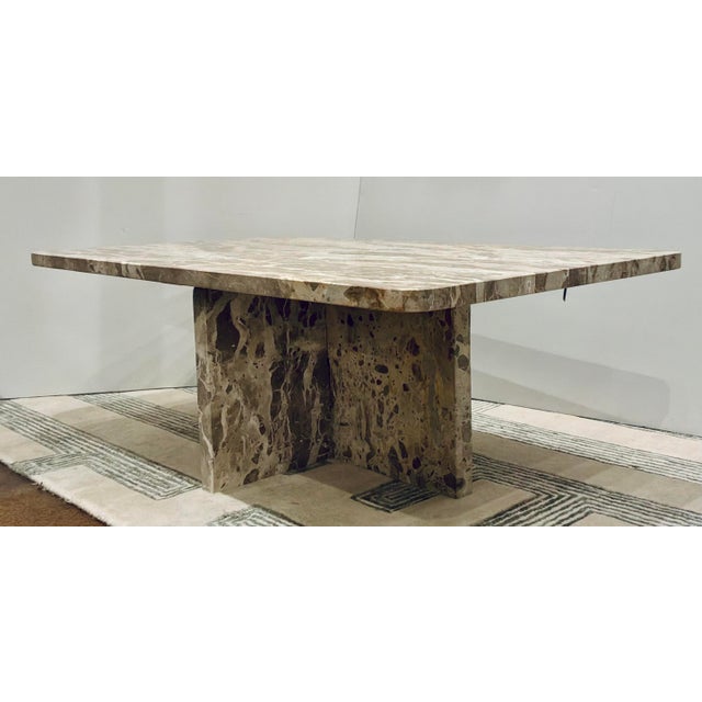 Stylish Modern Tan and Beige Marble Cocktail Table, showroom floor sample
