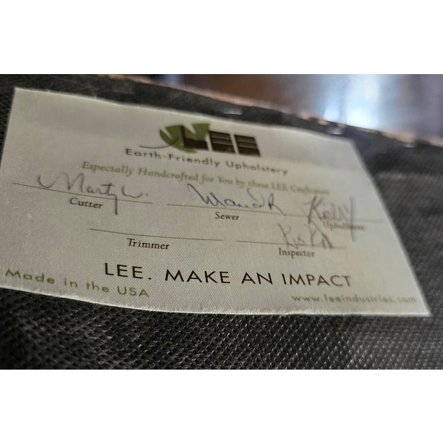 Lee Industries Lee Industries Tufted Leopard Print Upholstered Ottoman With Turned Wooden Legs and Casters For Sale - Image 4 of 5