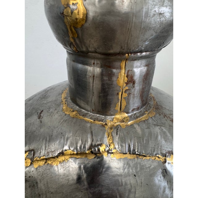 Silver Pair of Large Vintage Indian Tin and Brass Water Vessels With Wooden Cork Stoppers For Sale - Image 8 of 11