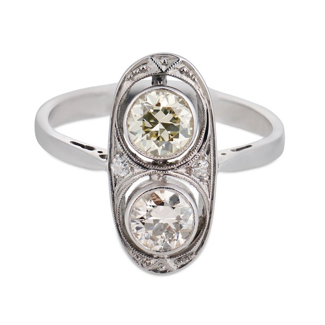 Art Deco 1930s Art Deco Old Cut Diamond 18k White Gold Ring, Size 7 For Sale - Image 3 of 5