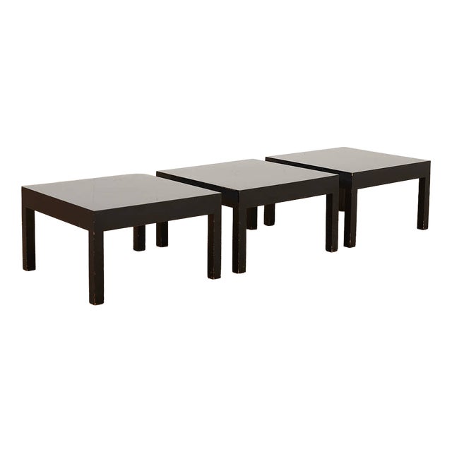 Vintage Nesting Tables in Wood Lacquered Black by Ulrich P. Wieser for Wohnbedarf, 1958, Set of 3 For Sale