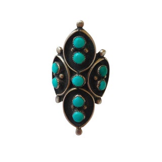 Vintage Turquoise Flower Knuckle Ring For Sale