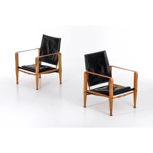 Set of Black Leather Safari Chairs attributed to Kaare Klint, 1950s For Sale - Image 3 of 12