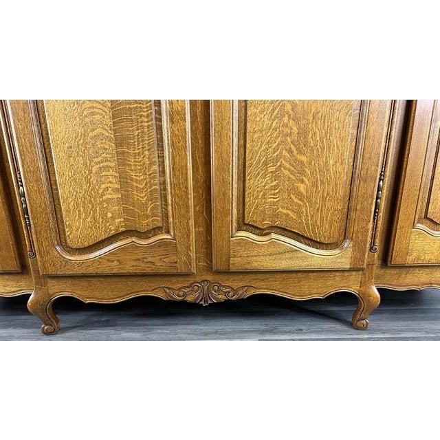 Wood Vintage French Louis XVI Style Carved Oak 4-Door Wardrobe For Sale - Image 7 of 15