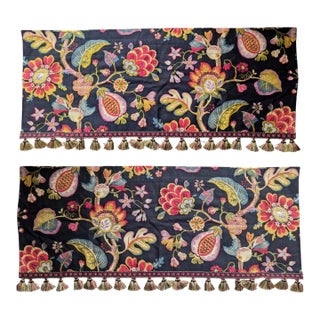 Custom Jacobean Valances With Tassel Trim- A Pair For Sale