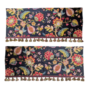 Custom Jacobean Valances With Tassel Trim- A Pair