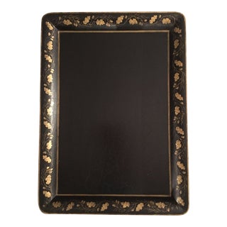 Large Rectangular Hand Painted Black Tole Tray For Sale