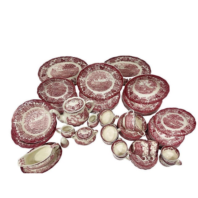 A Royal Worcester Ltd dinner set Avon Scenes 1790, Palissy, England A dinner set of 52 pieces with 1790 Avon scenes in red...