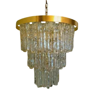 1970s Lucite & Brass Icicle Chandelier in the Style of Kalmar