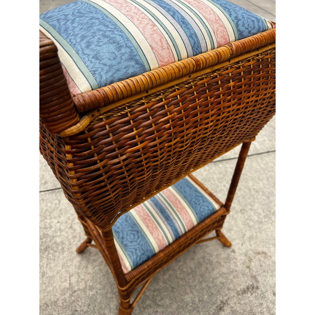 Wood Vintage Large Woven Wicker Double Compartment Standing Sewing Basket For Sale - Image 7 of 12